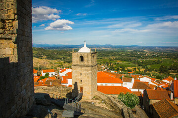 Beautiful ancient church tower in the mountains of Gardunha, Portugal. Ancient historical village of Castelo Novo - Fundao - Portugal. 