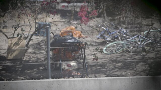 Homeless encampment by the freeway in Santa Barbara, CA