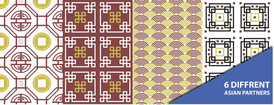 Patrones asi&aacute;ticos, estampado, decoraci&oacute;n, prints. 6 diferentes dise&ntilde;os