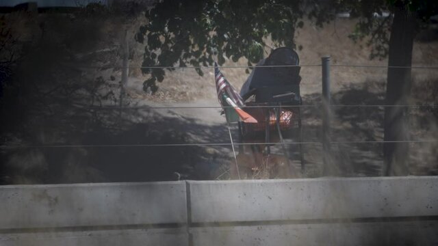 Homeless encampment by the freeway in Santa Barbara, CA