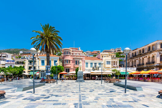 Fototapeta Vathy Village street view in Samos Island. Samos Island is populer tourist destination in Aegean Sea.