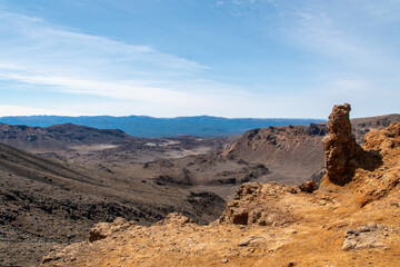 Hiking the Tongariro Alpine Crossing, view east of Mount Ngauruhoe, New Zealand