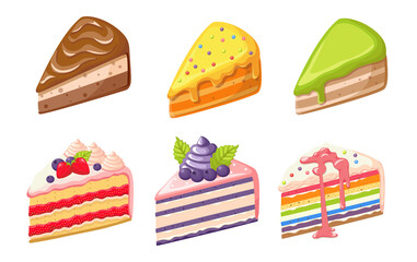 Set Cake Dessert, Confectionery Sweets, Pies, Pastry, Bakery or Patisserie Production. Sweet Cakes or Cupcake with Berry