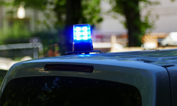 Single blue light, emergency light of german police car. 
