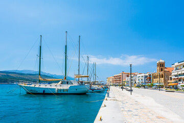 Fototapeta na wymiar Vathy Village street view in Samos Island. Samos Island is populer tourist destination in Aegean Sea.