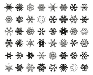 Fototapeta na wymiar Set of different black snowflakes on a white background 
