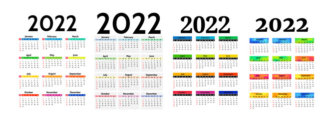 Fototapeta na wymiar Calendar for 2022 isolated on a white background