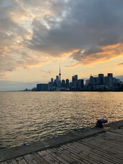 Beautiful Vibrant Sunset in Toronto, Ontario, Canada during summer with panoramic view of the city
