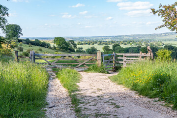 British landscape with wooden farm gate.