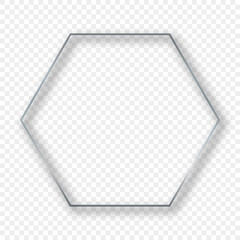 Silver glowing hexagon frame with shadow