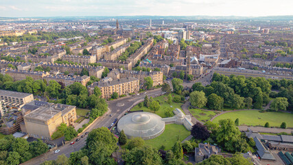 Low-level aerial image over the Botanic Gardens in the West End of Glasgow. 