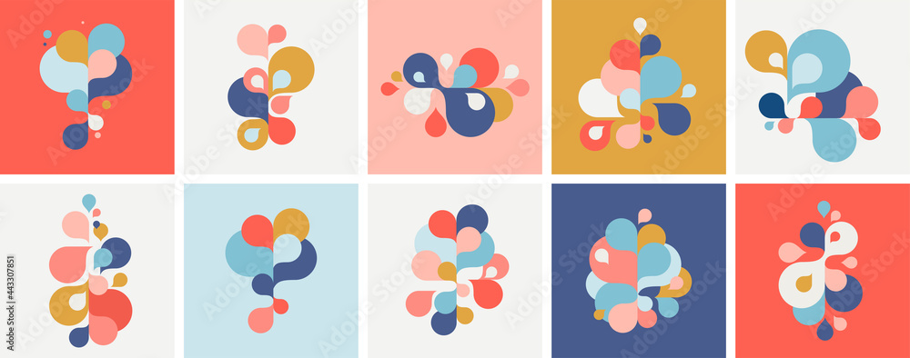 Wall mural set of abstract modern graphic elements and forms. abstract banners with flowing liquid shapes