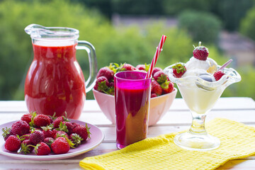 Strawberry cocktail with fresh berries. Fruit drink smoothie
