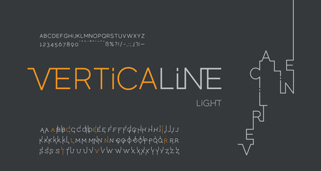 Abstract digital minimal modern light line design vertical alphabet fonts. Typography technology electronic business music future fashion logo creative font. Vector font ideal as header for posters