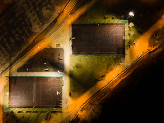 Aerial view on a basketball court on the street