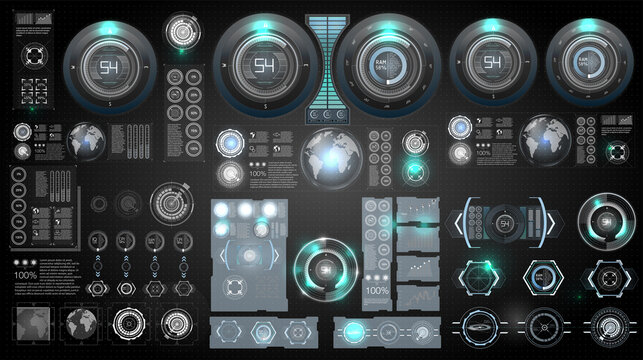 Virtual reality. Futuristic VR head-up display design.HUD, GUI,UI.  Callouts titles. Callout bar labels, information call box bars and modern digital info. Tech digital info boxes hud templates.