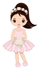 Cute Girl in Pastel Pink Dress with Flowers