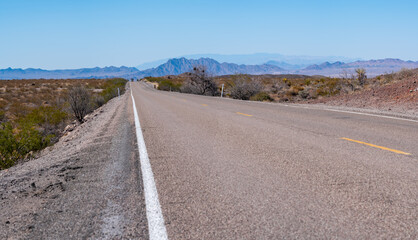 Low Angle View of Tww Way Road in the Navada Desert