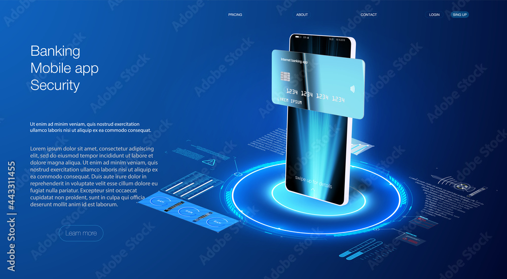 Aufkleber banking app for responsive mobile app or website with different gui realistic smartphone mockup. dev