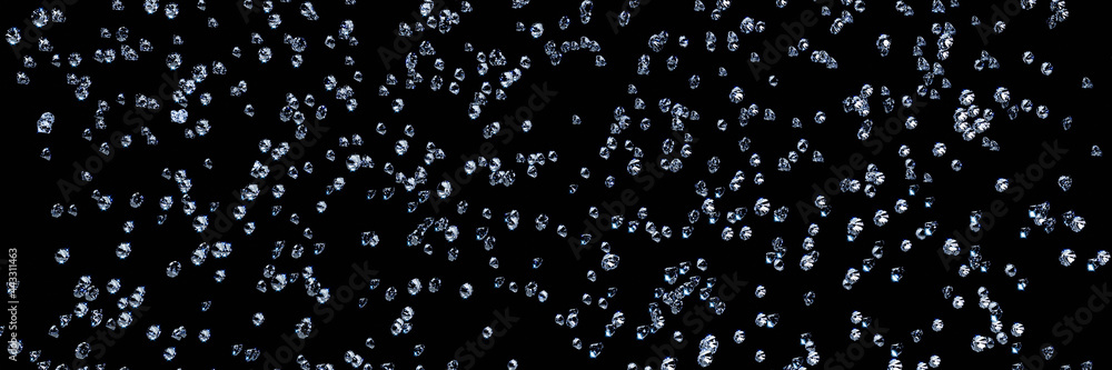 Poster lots of diamonds of various sizes falling from above with a black background to use as background or