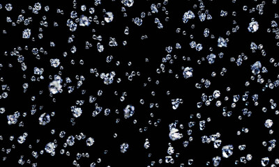 Lots of diamonds of various sizes falling from above with a black background to use as background...