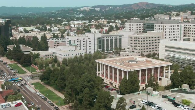 Aerial: The University of California (UCLA) Campus. Los Angeles, California, USA