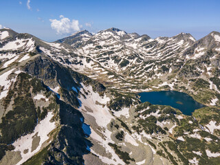 Aerial view of Popovo lake, Pirin Mountain, Bulgaria