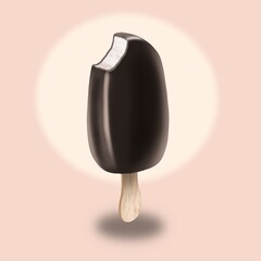 chocolate cream, vanilla ice cream in chocolate on a stick