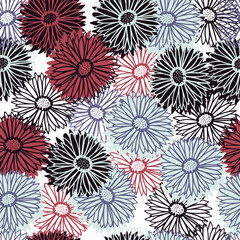 Hand drawn doodle flower heads pattern
