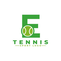 Letter E with Tennis Logo Design. Vector Design Template Elements for Sport Team or Corporate Identity.