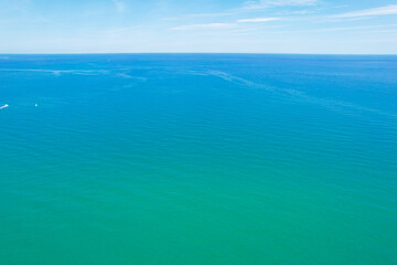 Beautiful minimal view of sea and sky. Soft blue colors of summer sea. 