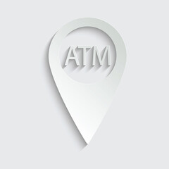 paper atm icon map point, destination with bank ATM sign 