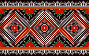 Ikat ethnic seamless pattern design. Aztec fabric carpet mandala ornament boho chevron textile decoration wallpaper. Tribal traditional embroidery patterns vector illustrations background.