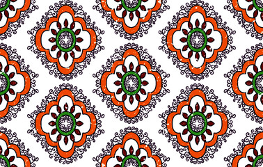 Ikat ethnic seamless pattern design. Aztec fabric carpet mandala ornament boho chevron textile decoration wallpaper. Tribal traditional embroidery patterns vector illustrations background.