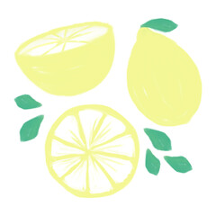 Hand-drawn illustration of juicy yellow lemons for baby product design