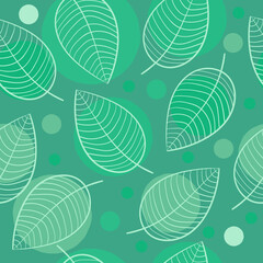Fototapeta premium leaves skeletons pattern on dots emerald background 