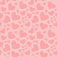 Pink hearts on doily white background 