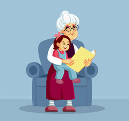 Grandmother Reading a Story Book to her Granddaughter.
