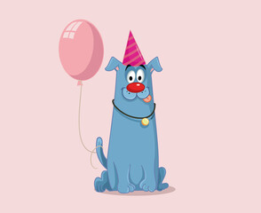 Party Dog with Pink Balloon Vector Cartoon