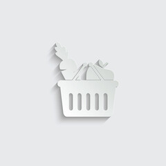 paper Shopping cart with carrot and apple icon. diet vector symbol healthy food 