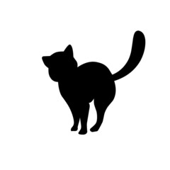 Vector illustration of a cat lifting its back. Angry cat raising its back against a white background. Perfect for web and logo designs.