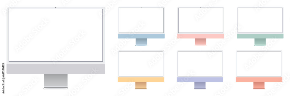 Poster realistic computer monitor isolated background. vector mockup. vector illustration.