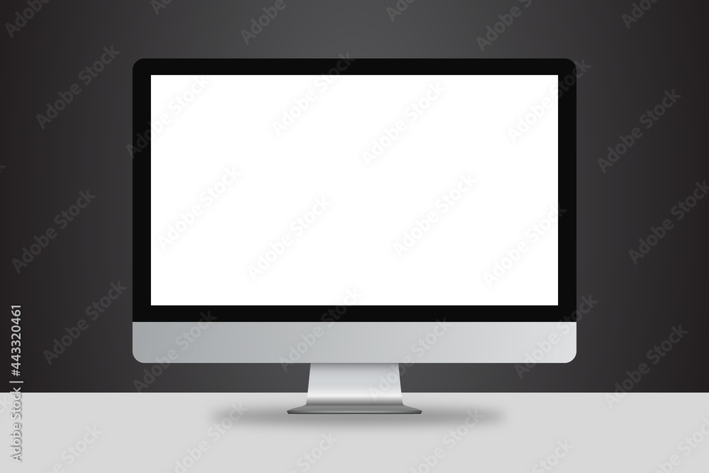 Poster realistic computer monitor isolated background. vector mockup. vector illustration.