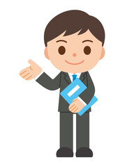 ファイルを持って提案するビジネスマン