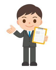 ファイルを持って提案するビジネスマン