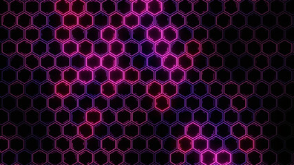 Abstract futuristic hexagon glowing neon surface, structure. HUD.