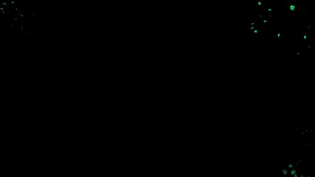 Green ground with a carbon surface cracks, breaks into pieces and falls into a hole revealing a black background. 3D animated intro, alpha channel as matte mask included.