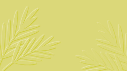 Summer yellow background with tropical leaves frame paper cut style.