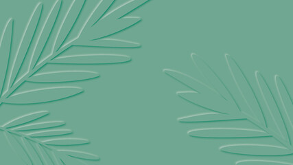 Simple light summer green background with tropical paper cut leaves.