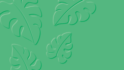 Summer green background with paper style palm leaves.